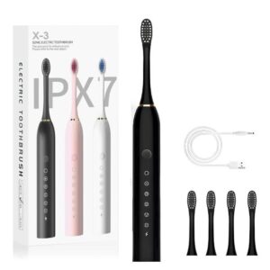 addigoes Electric Toothbrush, with 4 Brush Heads, 6 Cleaning Modes, High-Frequency Sonic Vibration, USB Rechargeable, IPX7 Waterproof, Black