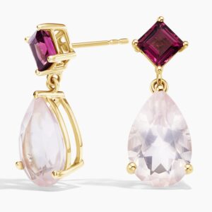 Brigitte Pink Tourmaline and Rose Quartz Drop Earrings in 14K Yellow Gold