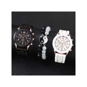 Couple Watches Casual Silicone Band Quartz Watch Jewelry Set