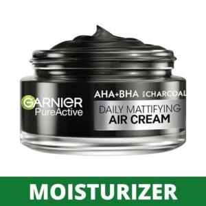 Garnier Pure Active AHA+BHA Charcoal Daily Mattifying Air Cream 3 in 1 all day Oil Control Moisturiser with 48hr Hydration to Visibly Reduce Blemishes,50ml