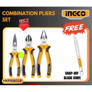 Ingco COMBINATION PLIERS SET + SNAP OFF BLADE KNIFE