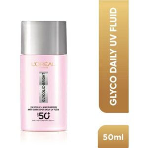 L'Oréal Glycolic Bright Anti-Dark Spot Daily UV Fluid SPF 50+ Enriched with Niacinamide to Reduce Dark Spots and Glycolic Acid to Remove Excess Melanin, 50ml