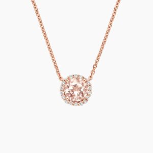 Morganite Halo Diamond Pendant in 14K Rose Gold